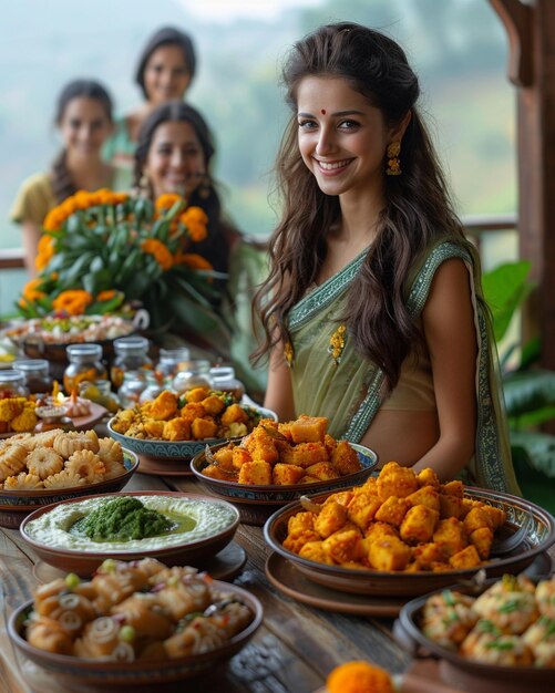 Photo a family gathering for teej feast background