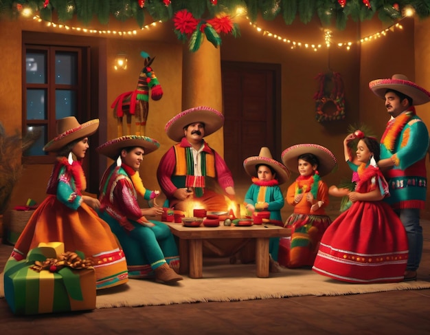 Photo a family gathering for a traditional mexican posada with piaatas and festive music