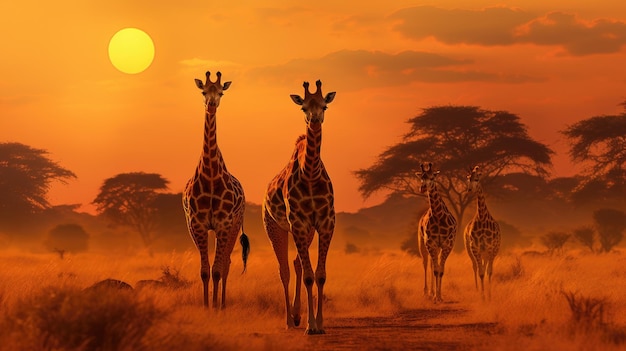 A family of giraffes in the heart of the African savannah