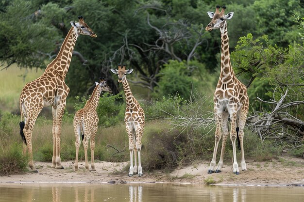 a family of giraffes in one frame