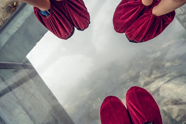 Family on a glass walk in China