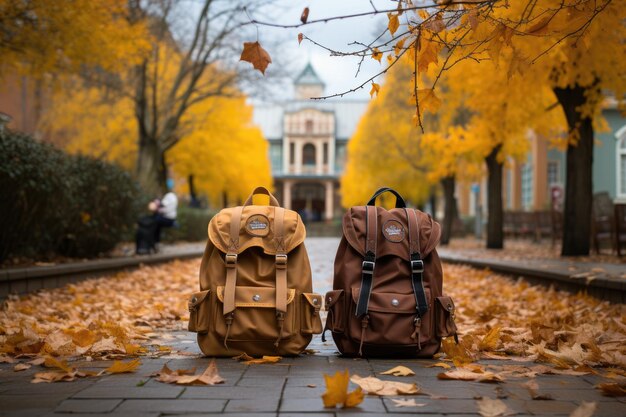 学校に行く家族が学校に戻る 後ろから撮る