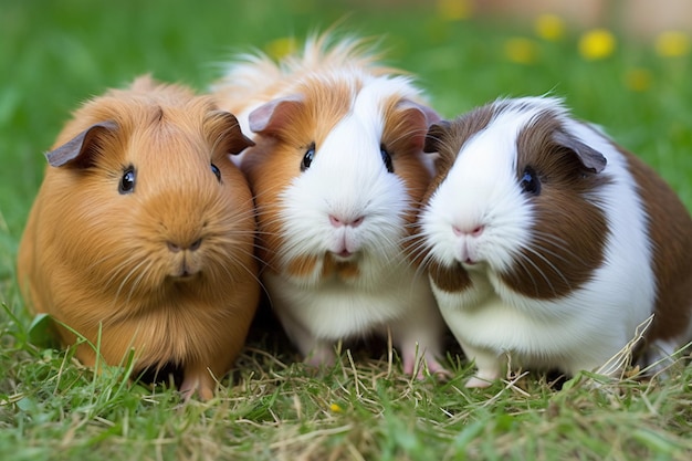 A family of guinea pigs playing togethe