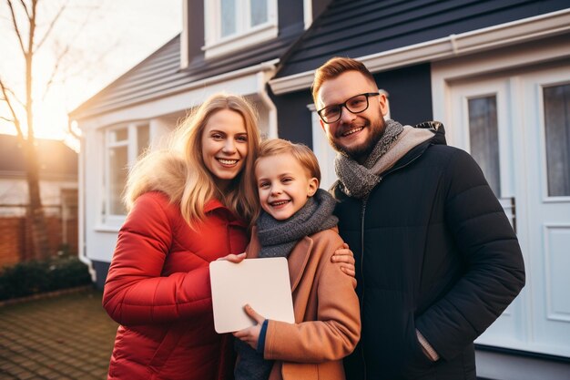 A family happily handing over keys to their sold Generative ai