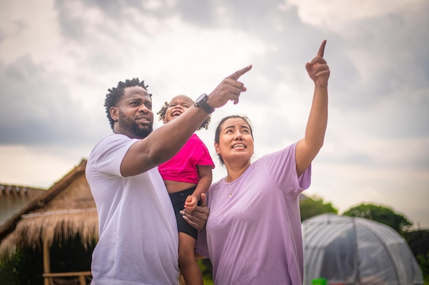 Family happy concept Happy family father mother daughter African American Happy family