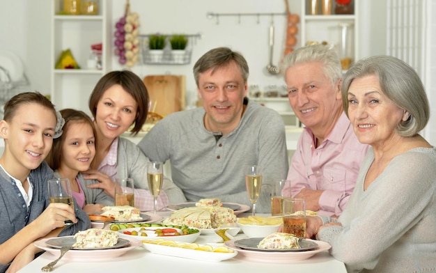 Family having breakfast together