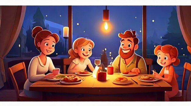 Photo family having dinner at home by candlelight