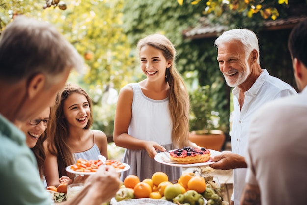 family having dinner in a restaurant