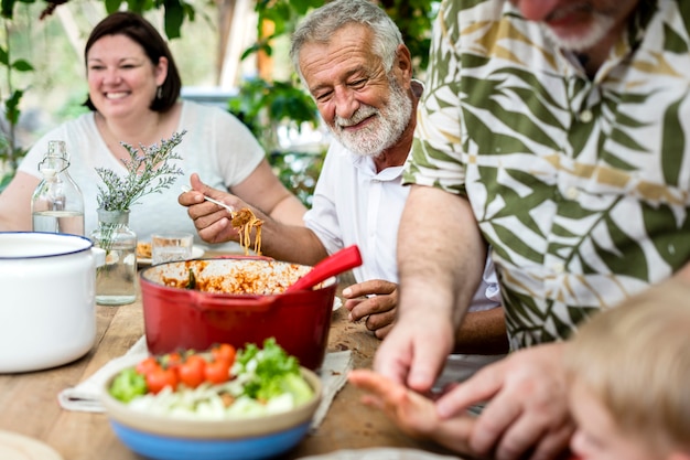 Family having a pasta dinner