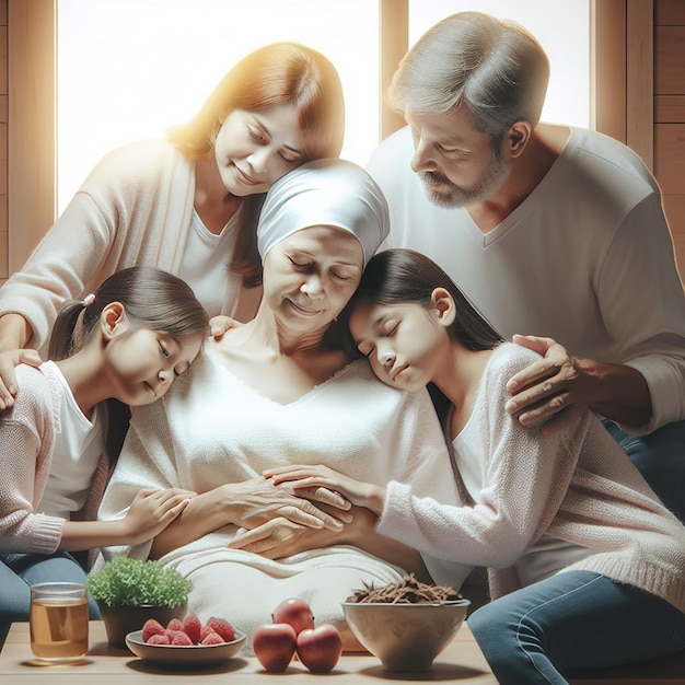 Family and Healthcare Professional Comforting Bald Patient Supportive Medical Encounter Emotional