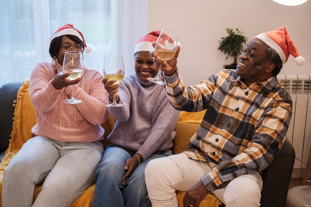Family at home toasting the holidays of the season Concept lifestyle toasts smiles