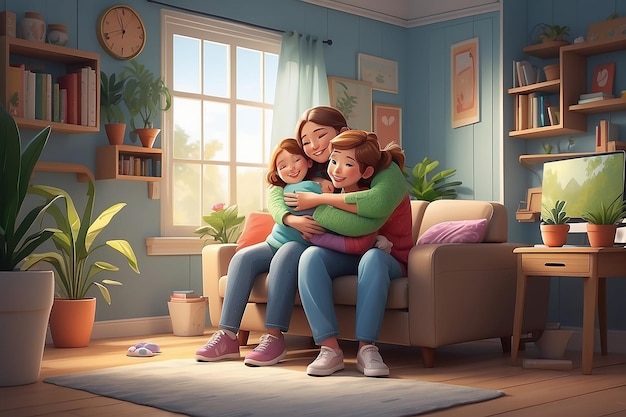 Photo family hug concept illustration