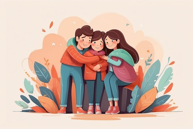 Photo family hug concept illustration