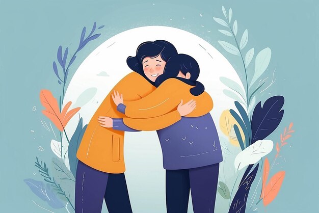 Photo family hug concept illustration