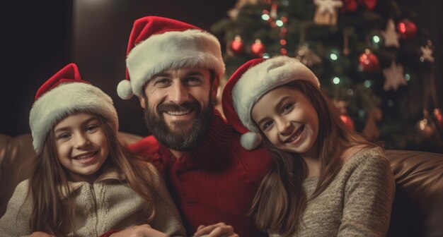 Family hugging each other on New Year's Eve at home