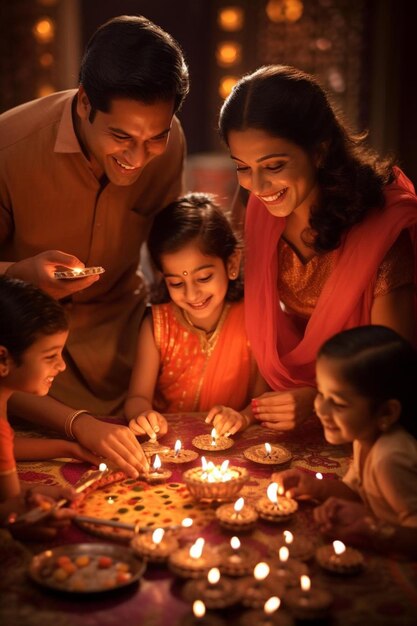 Photo a family is gathered around a cake with candles and the family is celebrating