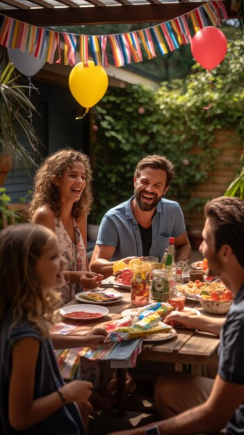 Photo a family is having a barbecue in their backyard