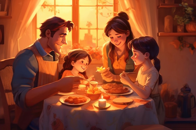 A family is having a meal together.