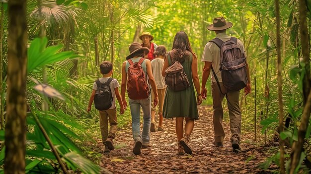 Foto famiglia nella foresta della giungla