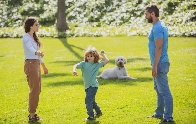 Family leisure time Family taking dog for walk in countryside