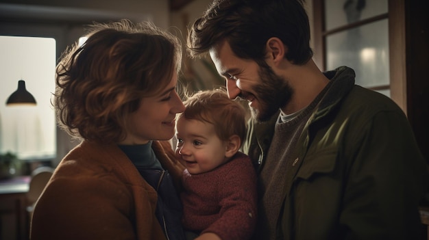 Family lifestyle portrait of a mum and dad with their kid