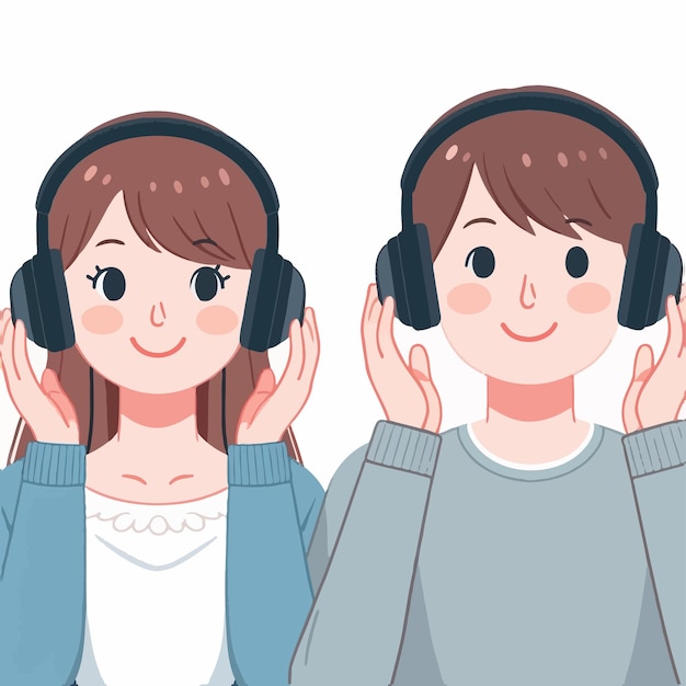 A Family listening to music together with headphones