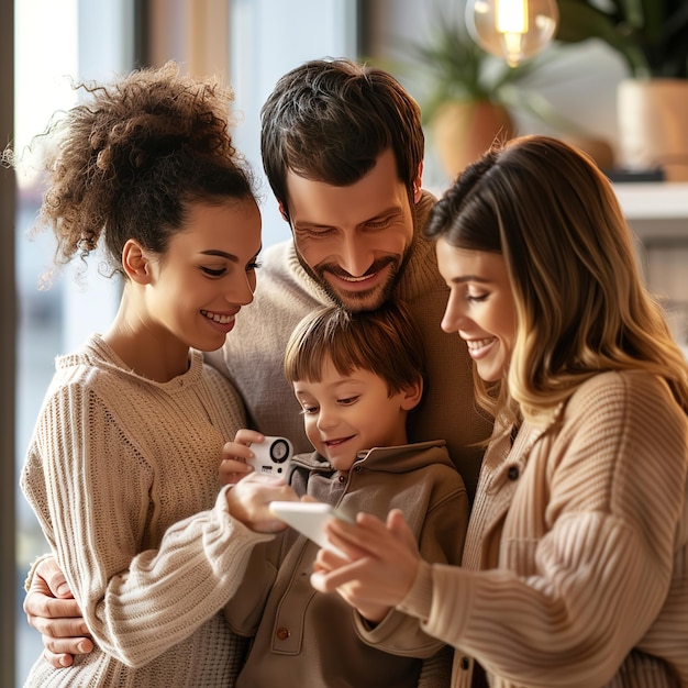 Photo family looking at therometer