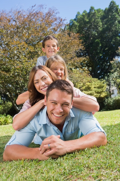 Family members lying on each other