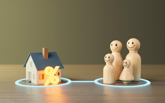 사진 가족 모델과 집 모델 가족 보호 및 가족 보험 개념 어린이 의료 3d 렌더