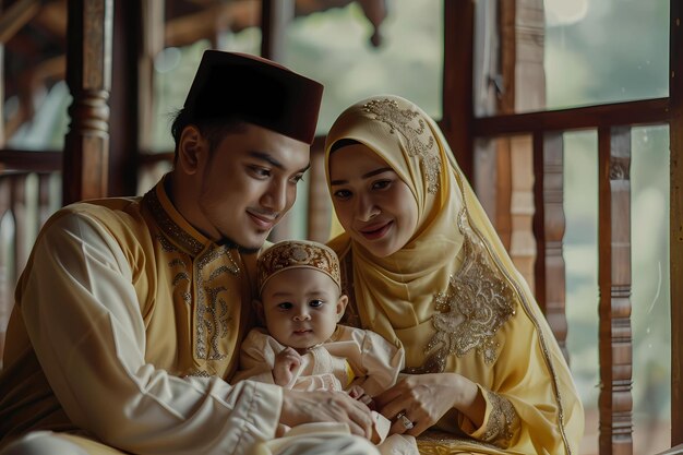 Photo a family in muslim traditions