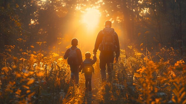 Photo family outdoor adventure embarking on a hike wallpaper