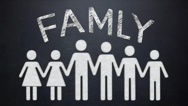 family painted on a blackboard