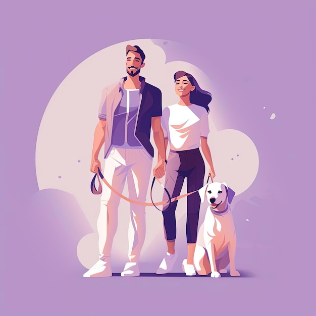 семья с собакой на фиолетовом фоне