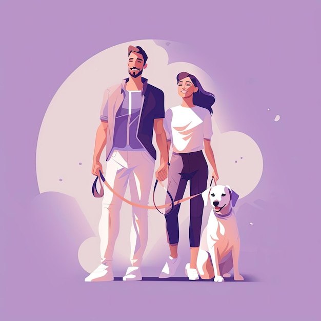 Family person with dog on a violet background