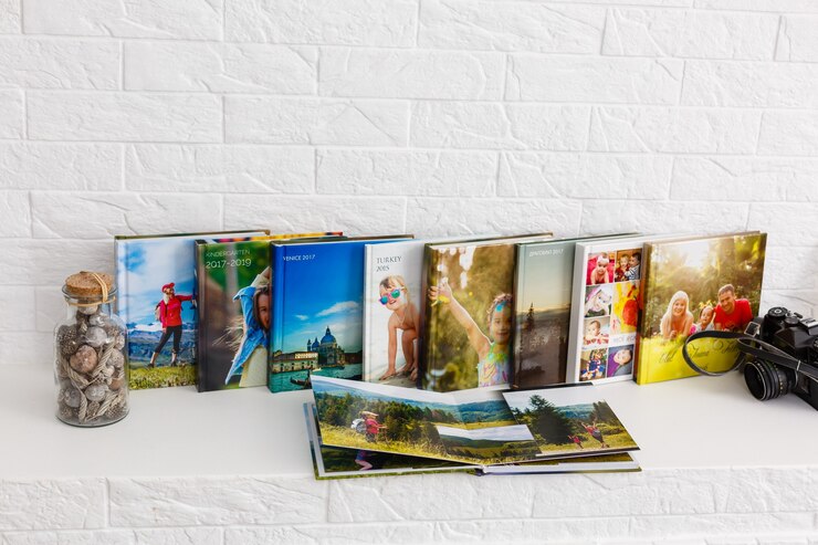 family photo album are in the living room, photobooks