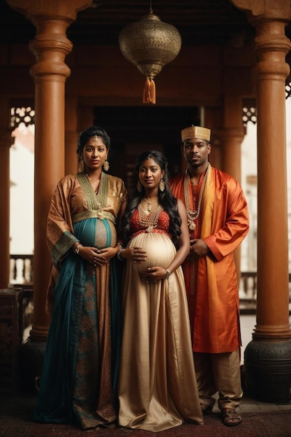 a family photo with a pregnant woman and a baby.