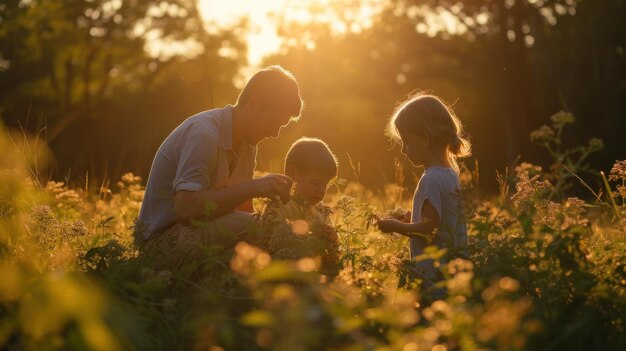 Family picking berries