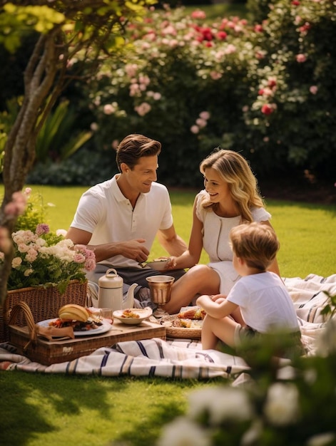 Family picnic in the garden