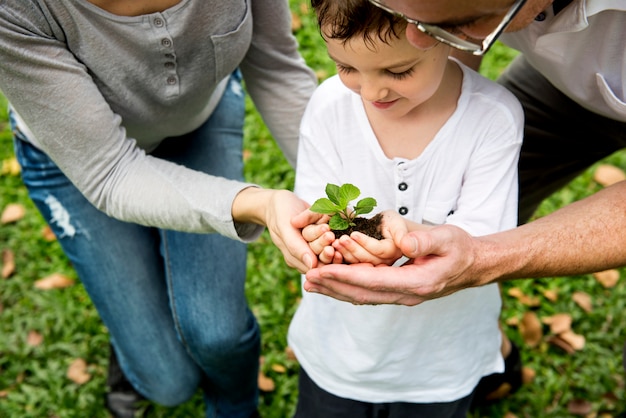 Family planting a tree together