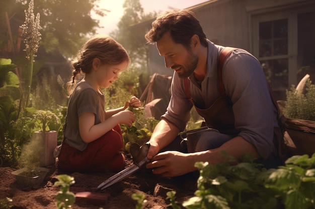 Photo a family planting a vegetable garden together prom 00052 00