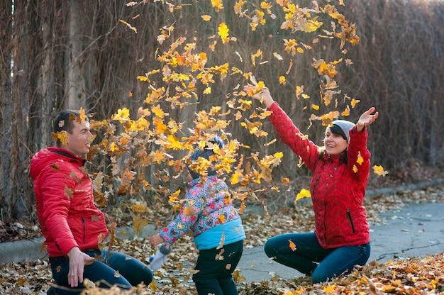 Photo the family played in the park leaves