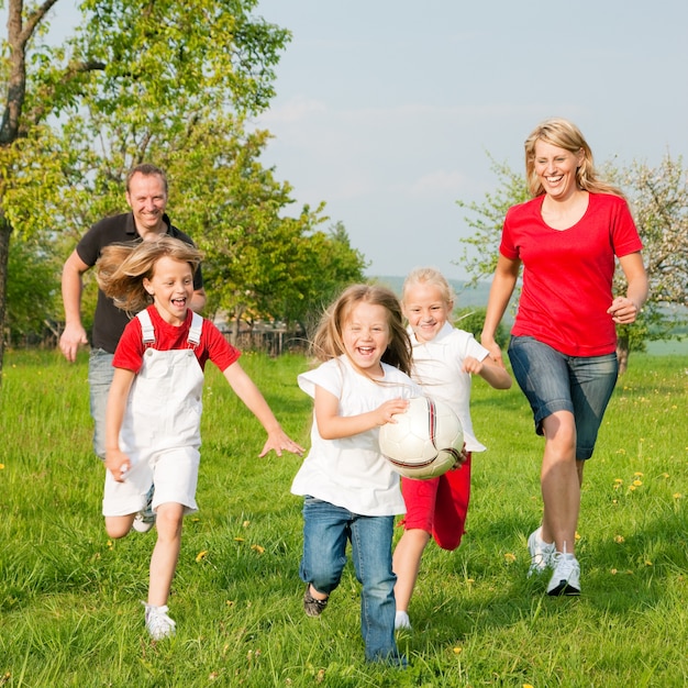 Family playing ballgames