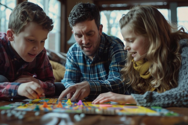 A family playing board games on a rainy day