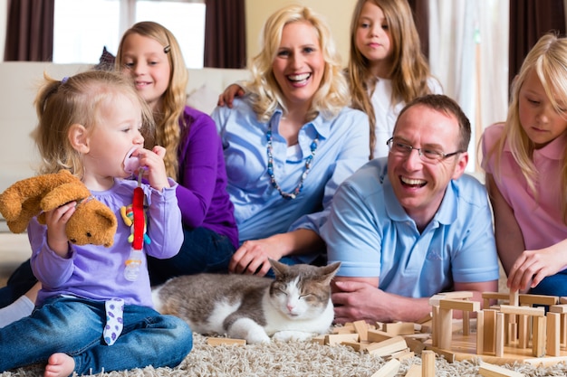 Family playing at home