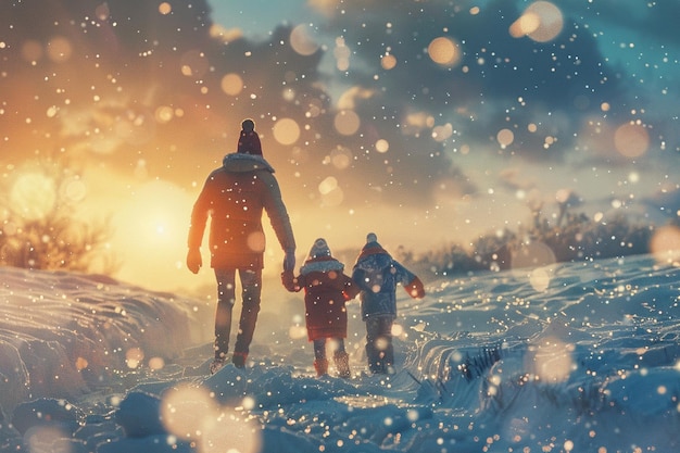 Family playing in the snow