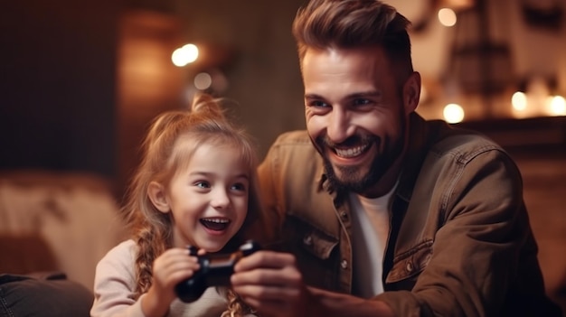 一緒に遊ぶ家族 幸せな父親 親と子供 遊ぶゲーム 父親と娘