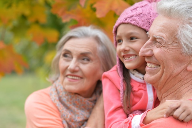 Family portrait of happy grandparents and granddaughter