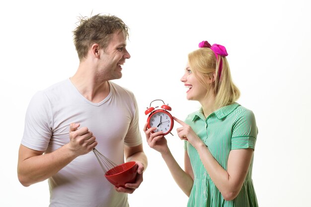 Family portrait relationship and family concept breakfast couple preparing to breakfast happy family