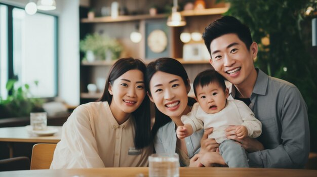 Photo a family portrait with a baby and a glass of water