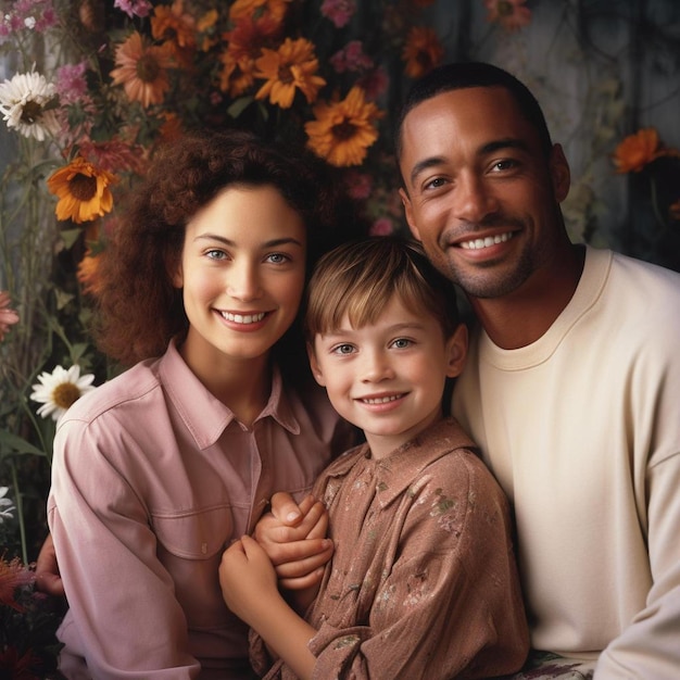 男の子と女の子の家族の肖像画。
